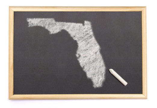 Blackboard with a chalk and the shape of Florida drawn onto. (se