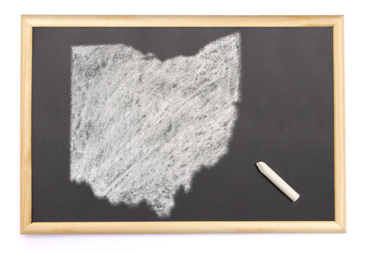 Blackboard with a chalk and the shape of Ohio drawn onto. (serie
