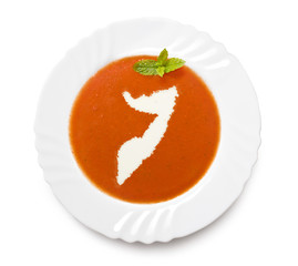 Plate tomato soup with cream in the shape of Somalia.(series)
