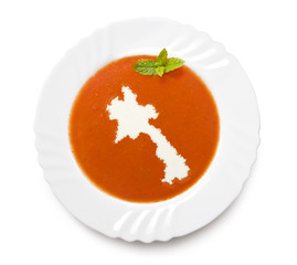 Plate tomato soup with cream in the shape of Laos.(series)
