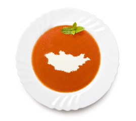Plate tomato soup with cream in the shape of Mongolia.(series)