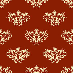 Yellow floral seamless pattern with red background