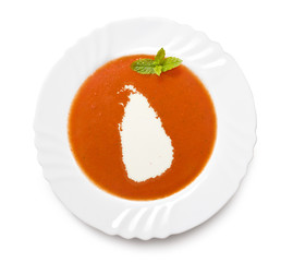 Plate tomato soup with cream in the shape of Sri Lanka.(series)