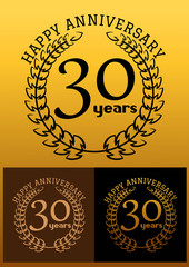 30 years anniversary signs with laurel wreaths