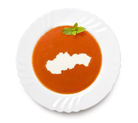 Plate tomato soup with cream in the shape of Slovakia.(series)