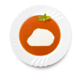 Plate tomato soup with cream in the shape of Baker Island.(serie