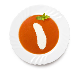 Plate tomato soup with cream in the shape of Howand Island.(seri