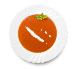 Plate tomato soup with cream in the shape of New Caledonia.(seri