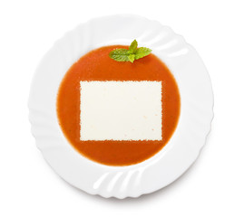 Plate tomato soup with cream in the shape of Colorado.(series)