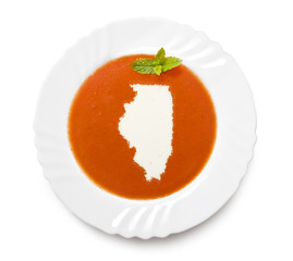Plate tomato soup with cream in the shape of Illinois.(series)
