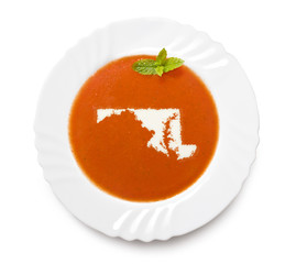 Plate tomato soup with cream in the shape of Maryland.(series)