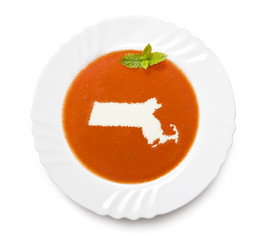 Plate tomato soup with cream in the shape of Massachusetts.(seri
