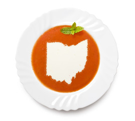 Plate tomato soup with cream in the shape of Ohio.(series)