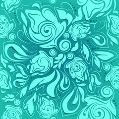 floral seamless pattern, turquoise abstract background