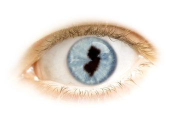 Close-up of an eye with the pupil in the shape of New Jersey.(se