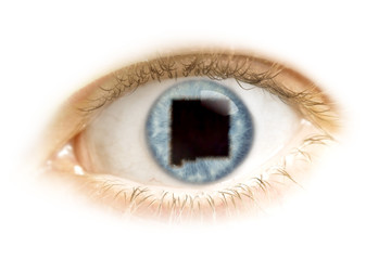 Close-up of an eye with the pupil in the shape of New Mexico.(se