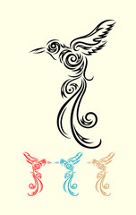 Humming bird flying, art vector decoration.