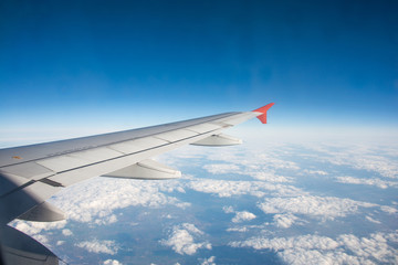 Airplane wing out of window