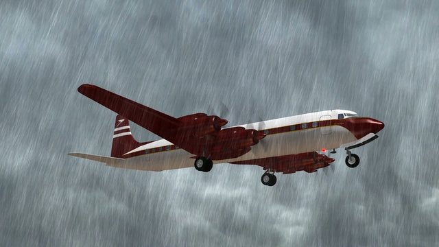 Douglas DC-7 Airplane fly in the rain - close up