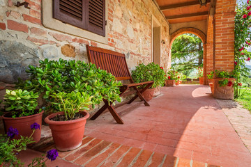 Beautiful porch in front of an home in Tuscany