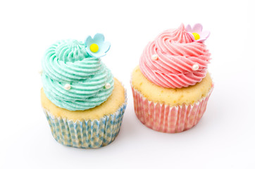 Vanilla cupcakes isolated white background