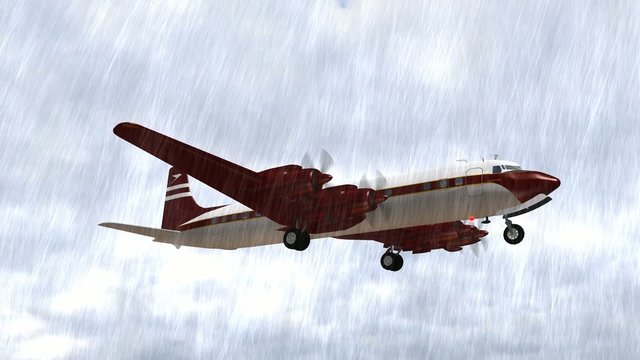 Douglas DC-7 Airplane fly in the rain - close up