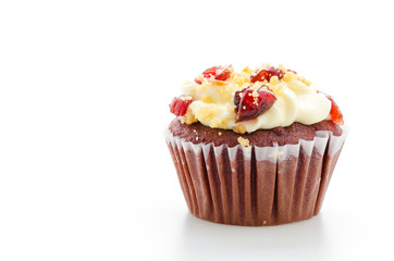 Red cupcake velvet isolated white background