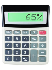 Calculator with 65% on display on white background