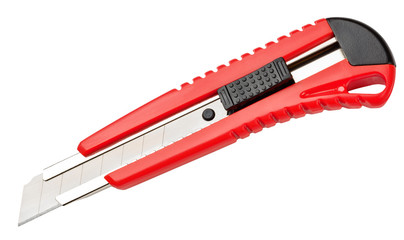 Red paper knife isolated on white background