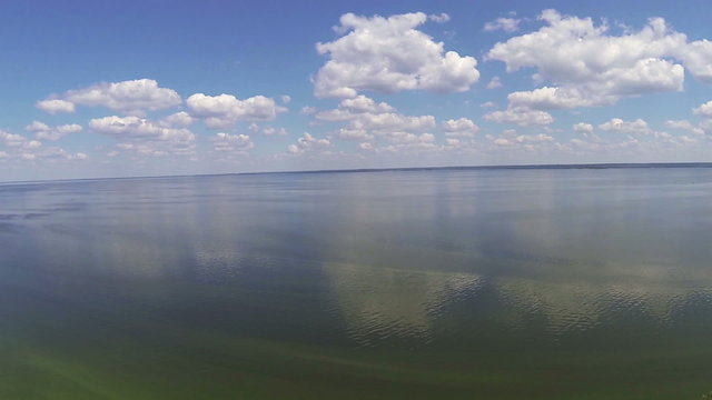 Panorama of  sea and  beautiful sky with clouds. Aerial
