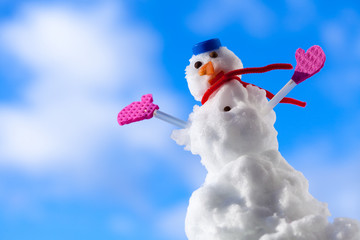 Little happy christmas snowman with gloves Winter