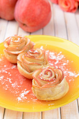 Tasty  puff pastry with apple shaped roses