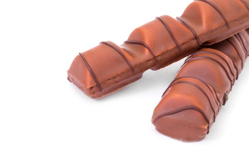 Chocolate bars stack isolated on white background