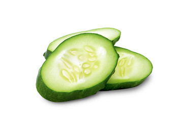 Cucumber and slices isolated over white background