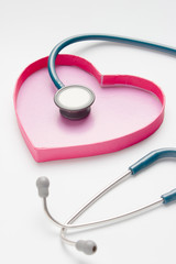 Stethoscope on heart shape box