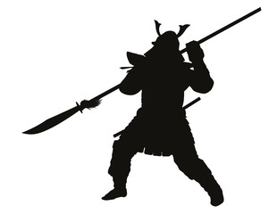 Samurai warrior with halberd detailed vector silhouette. EPS 8