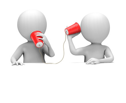 3D Men with Plastic Cup Telephone