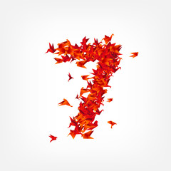 Number 7. Numbers with origami paper bird on abstract background