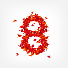 Number 8. Numbers with origami paper bird on abstract background