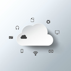 Cloud computing background with web icons. Social network.