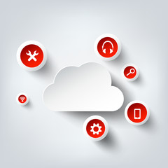Cloud computing background with web icons. Social network.