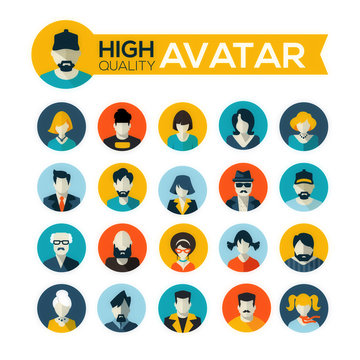 set of 20 flat design avatars icons, for use in mobile applicati