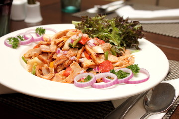Pork salad with green leaf