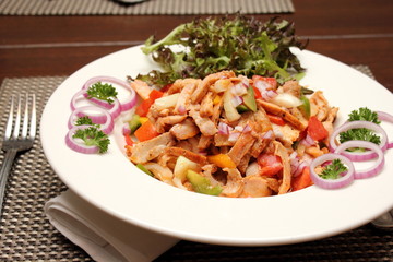 Pork salad with green leaf
