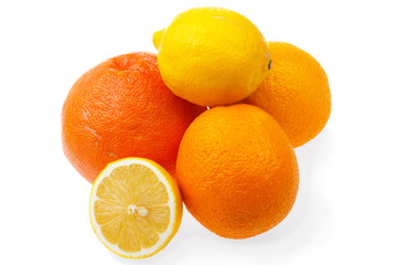 orange and lemon on white background