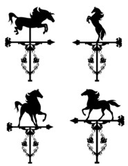 set of weathercock horses silhouettes - obrazy, fototapety, plakaty