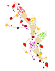 Ice cream,  berries and fruits
