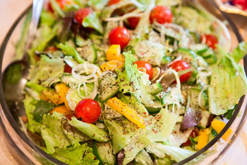 Greek salade in plate, close up view