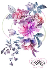 watercolor illustration flowers in simple background - 67202006