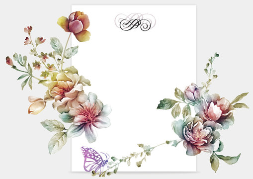 watercolor floral illustration un a shape of the wreath perfect